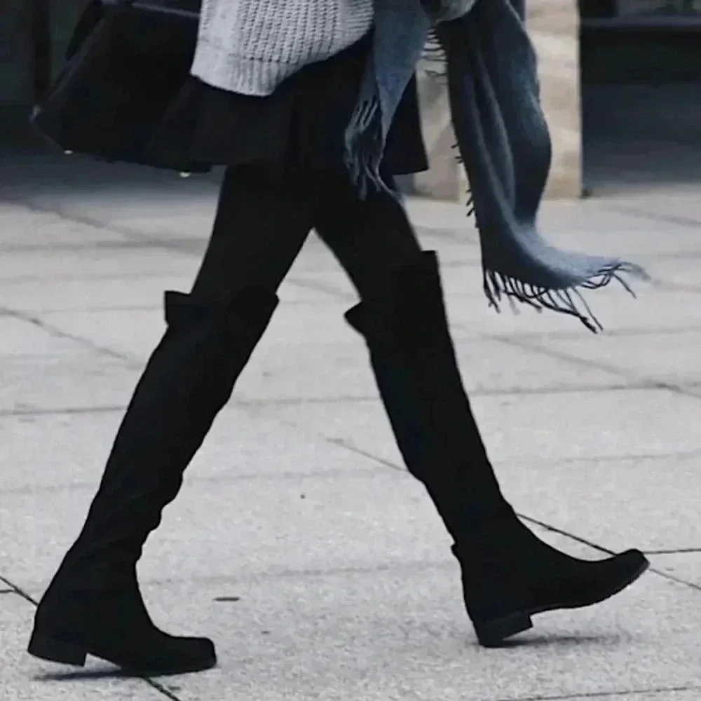 New J. Crew Over the Knee Boots Black Suede Size 9.5